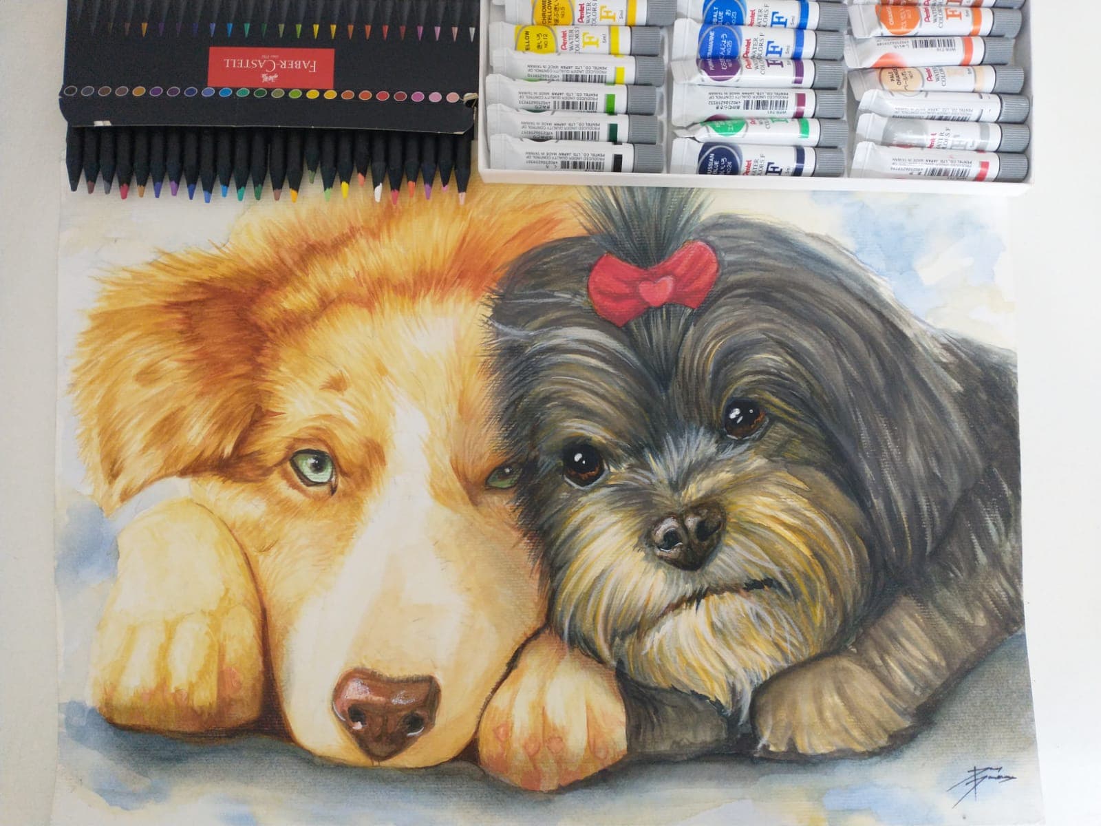Desenho em aquarela de cachorrinhos