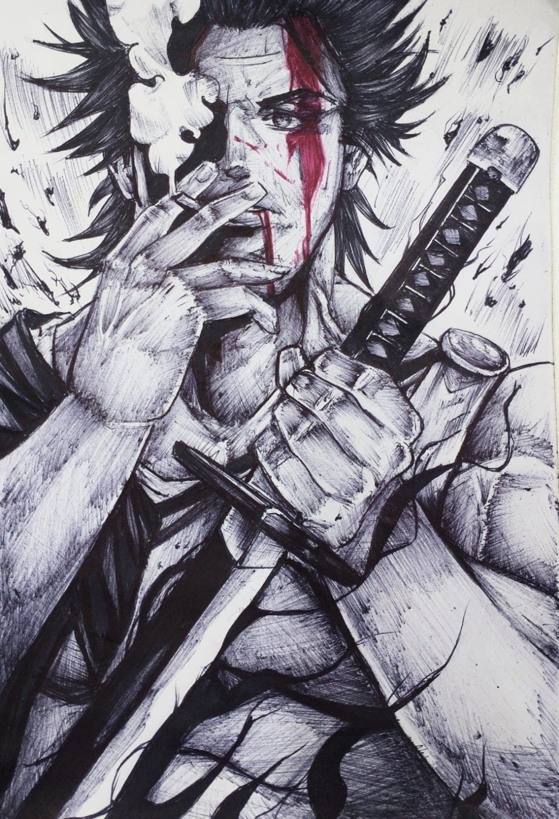 Desenho em caneta esferográfica do Capitão Yami