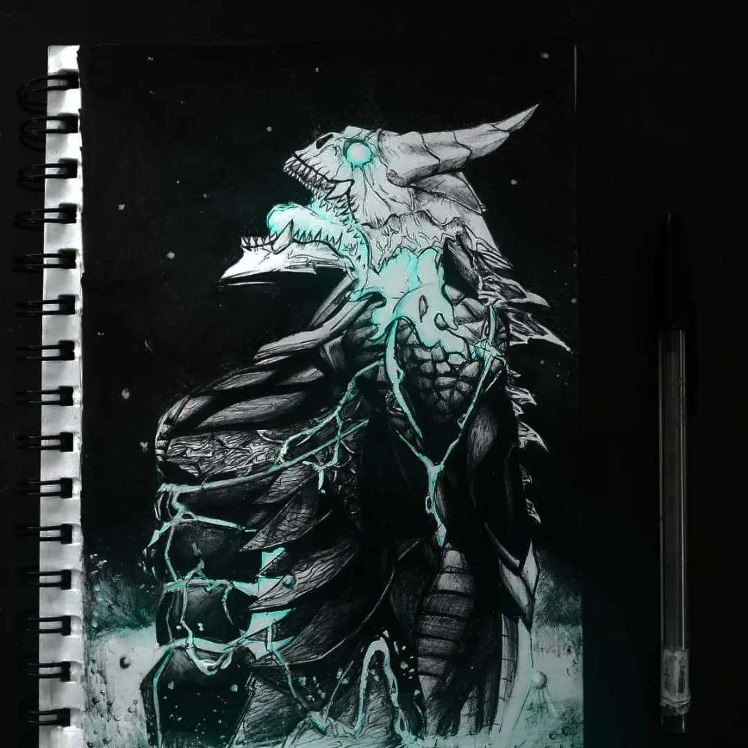 Desenho em caneta e digital de Kaiju N8